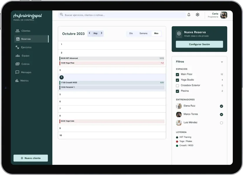 Panel de control MTP — gestión de reservas